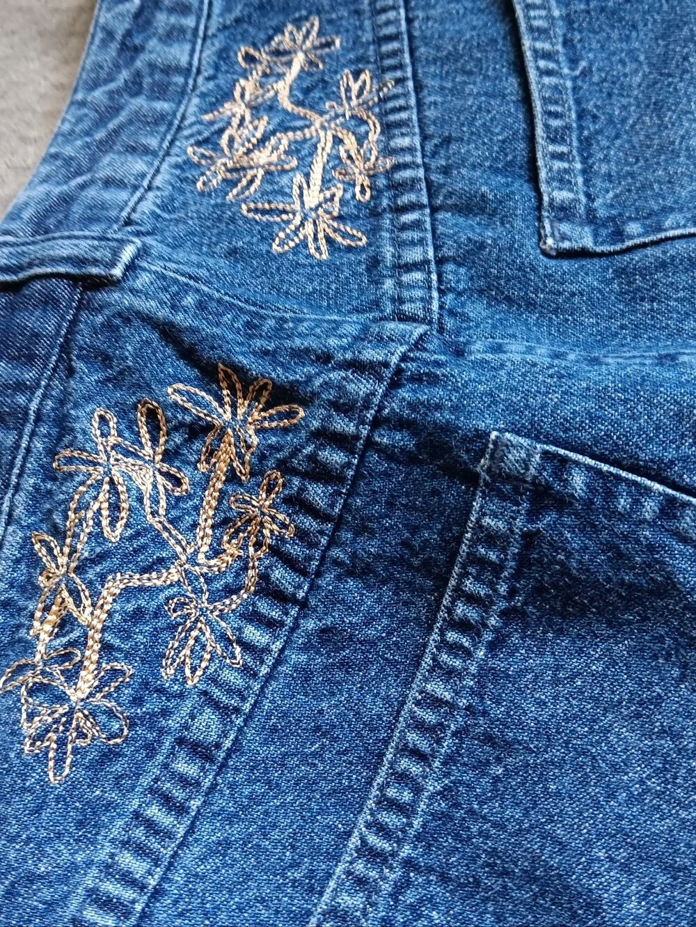 Y2K Blue Denim Cotton Jean Floral Embroidered Skirt, Vintage Westbound Size 8